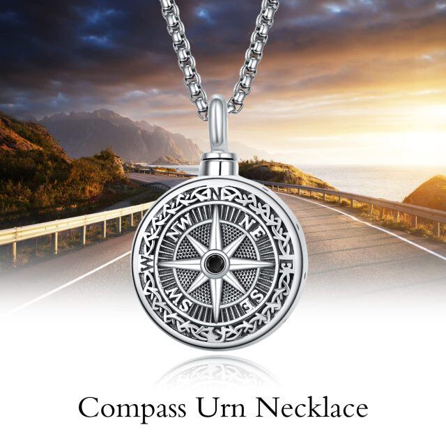 Sterling Silver Compass Urn Necklace for Ashes for Men-3
