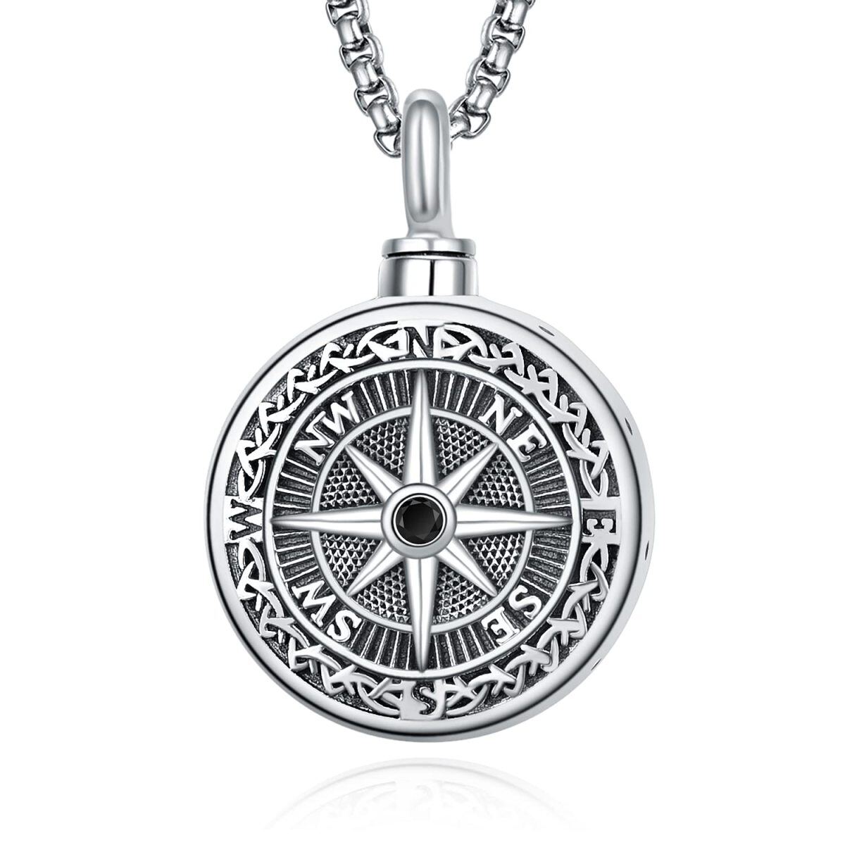 Sterling Silber Kompass Urne Halskette für Männer-1