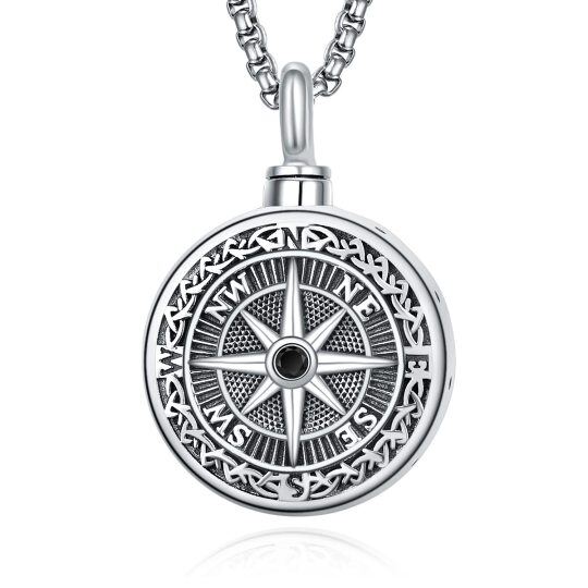 Sterling Silver Compass Urn Necklace Ashes with Pearl Chain Memorial Keepsake Gift