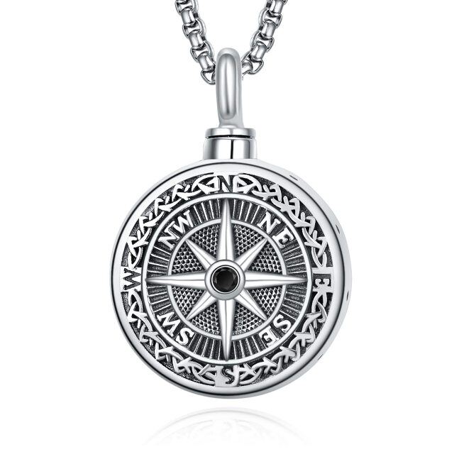 Sterling Silver Compass Urn Necklace for Ashes for Men-0