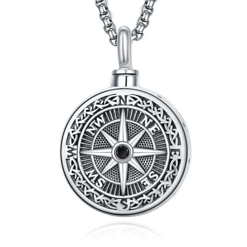 Sterling Silver Compass Urn Necklace for Ashes for Men