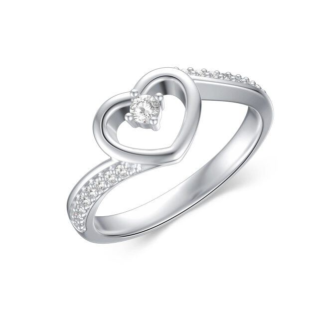Sterling Silver Circular Shaped Moissanite Heart Engagement Ring-0