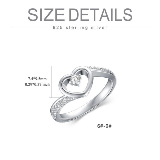 Anel de noivado de coração de moissanite em formato circular de prata esterlina-4