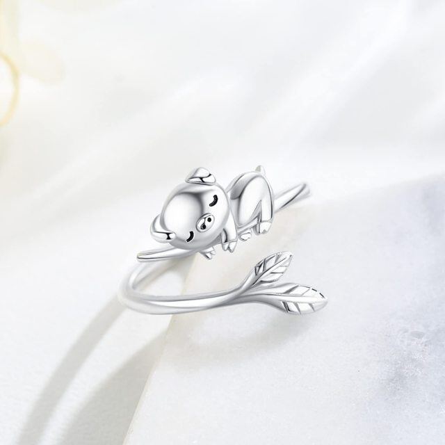 Sterling Silver Pig & Leaves Open Ring-5