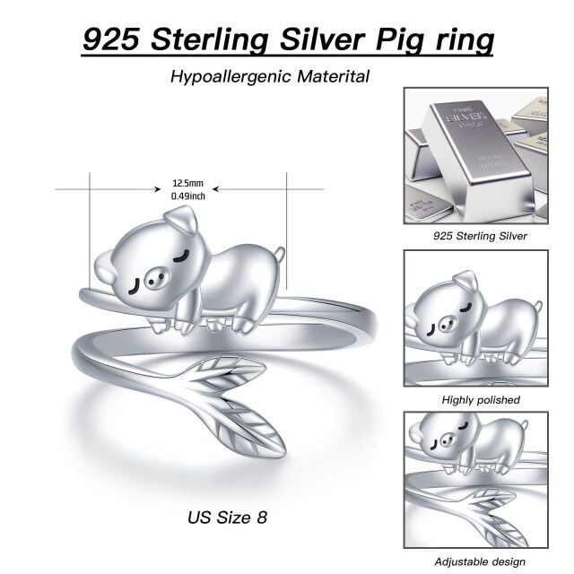 Sterling Silver Pig & Leaves Open Ring-4