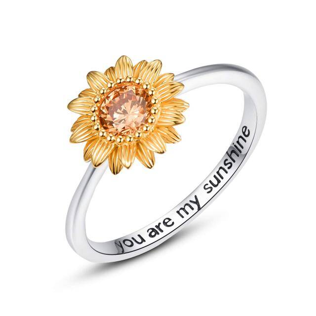 Sterling Silver Zircon Sunflower Ring-0