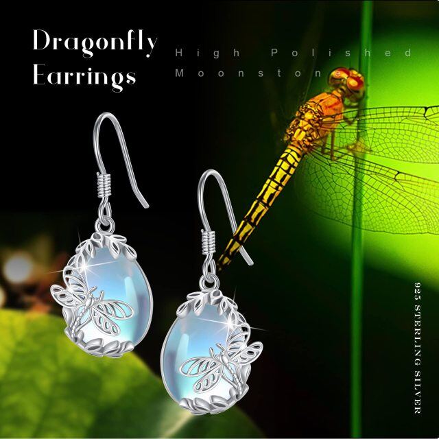 Sterling Silver Moonstone Dragonfly Drop Earrings-3