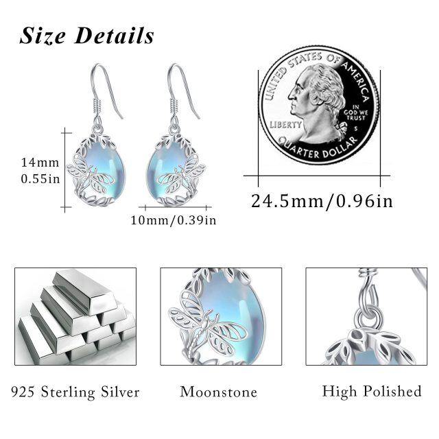 Sterling Silver Moonstone Dragonfly Drop Earrings-4