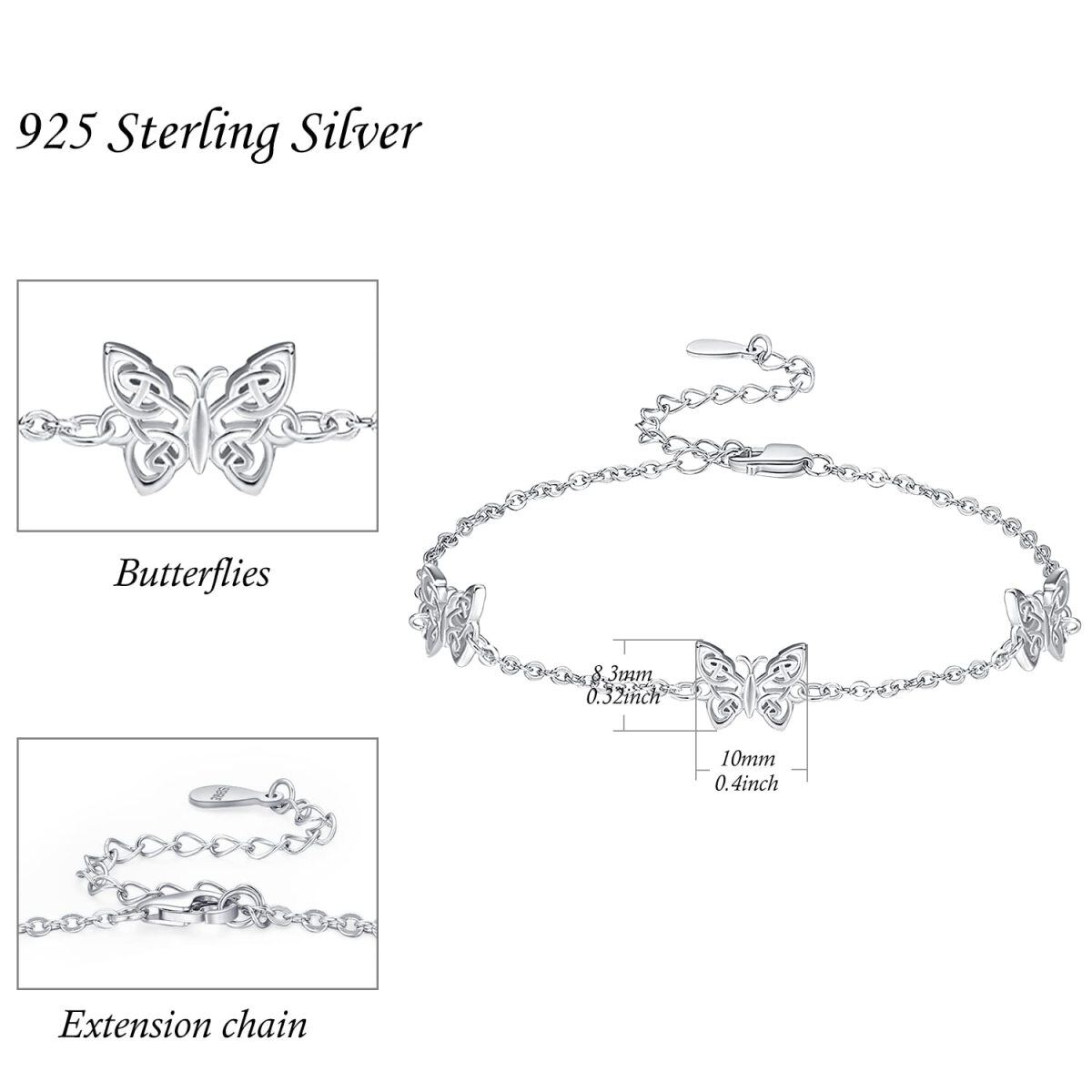 Bracelet pendentif papillon en argent sterling-6
