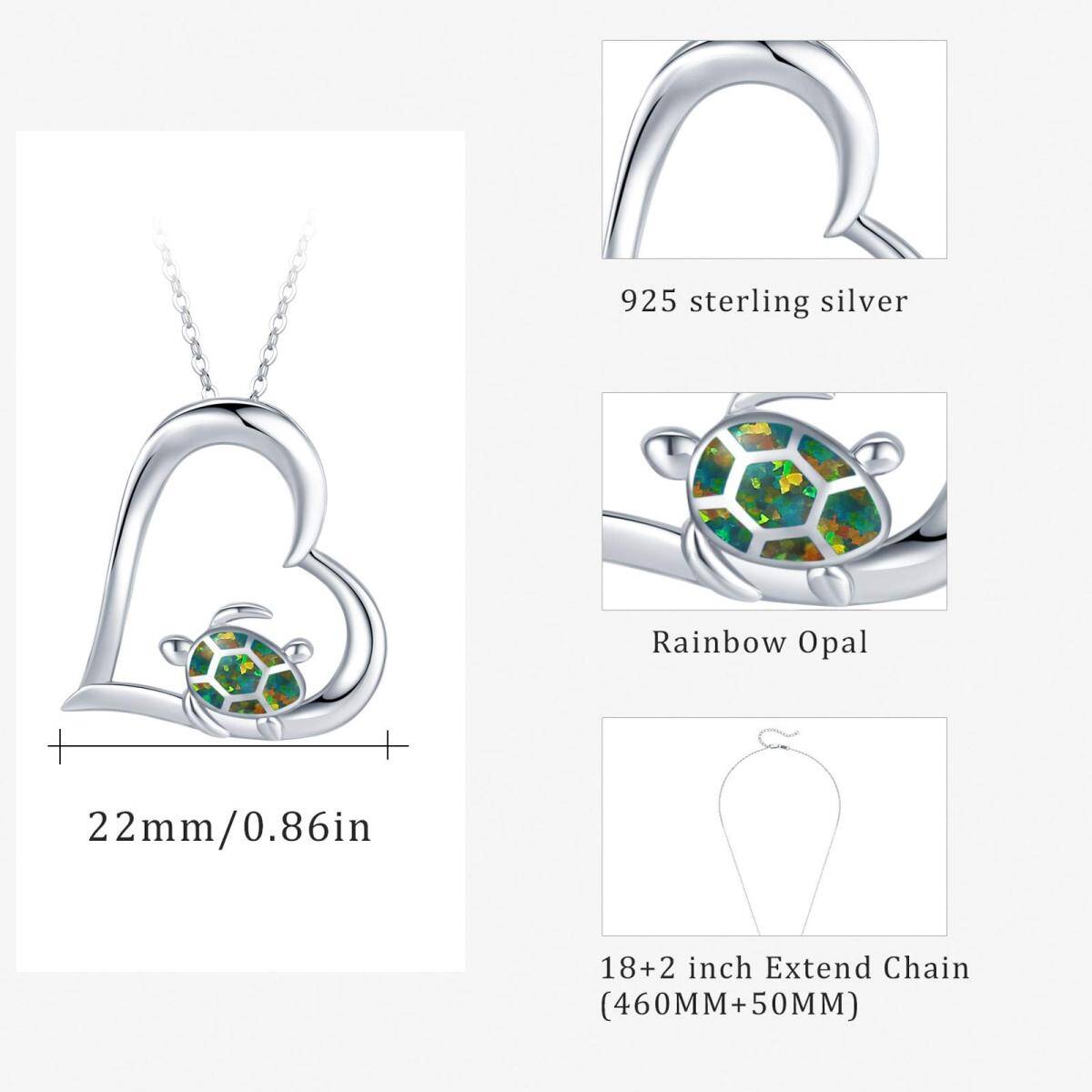 Sterling Silver Heart Shaped Opal Tortoise Pendant Necklace-6