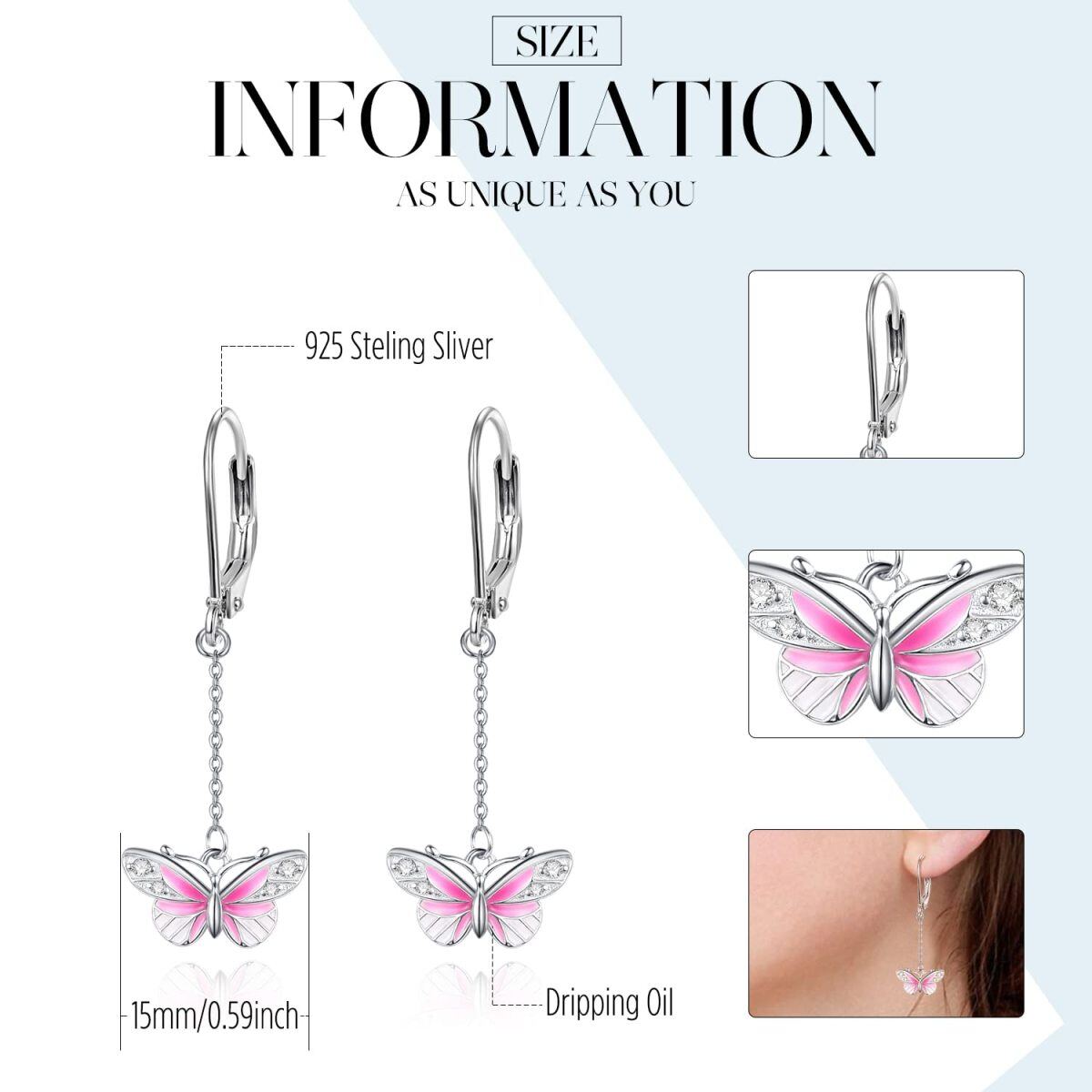 Boucles d'oreilles en argent sterling avec papillon en zircon cubique de forme circulaire-5