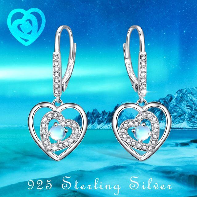 Sterling Silber Mondstein Herz Tropfen Ohrringe-5
