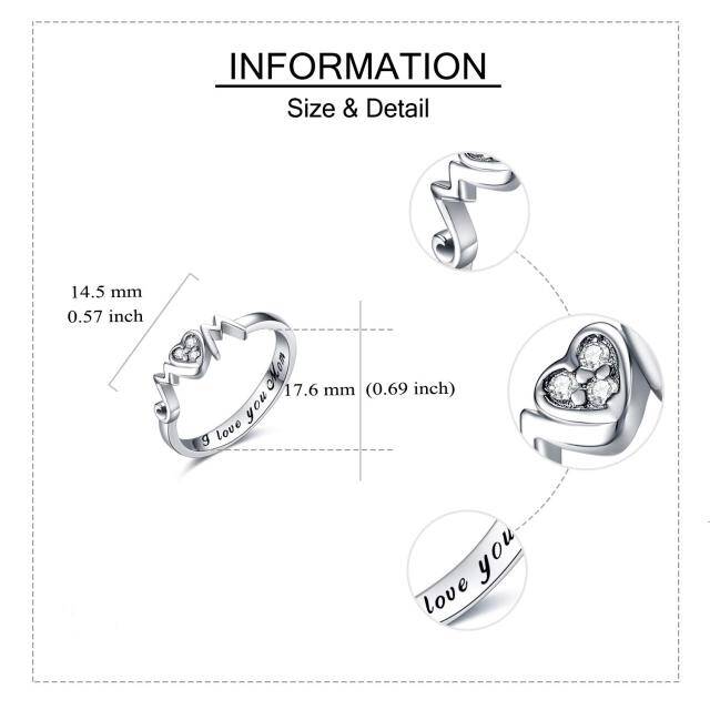 Sterling Silver Heart Shaped Cubic Zirconia Mother & Heart Ring with Engraved Word-4