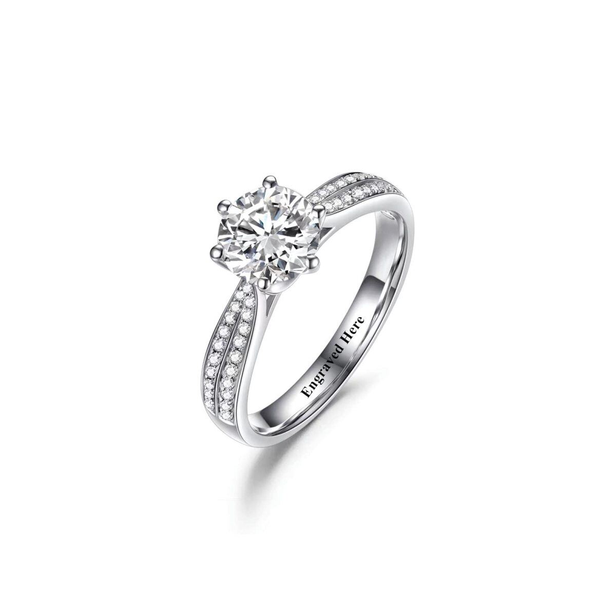 10K White Gold Diamond Personalized Engraving & Couple Engagement Ring-1