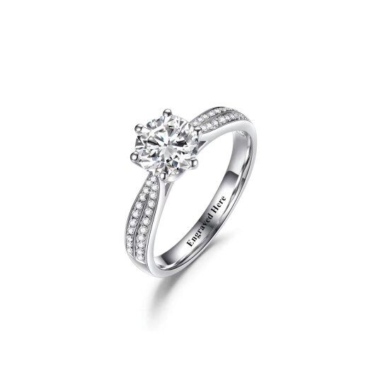 10K White Gold Diamond Personalized Engraving & Couple Engagement Ring