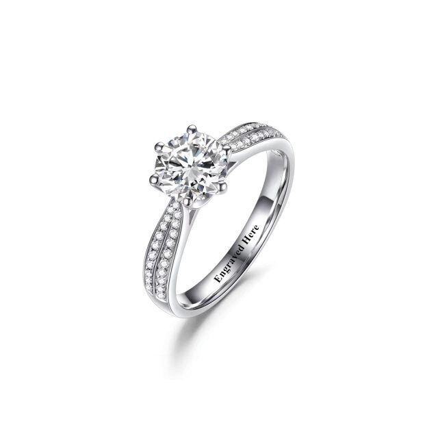 10K White Gold Diamond Personalized Engraving & Couple Engagement Ring-0