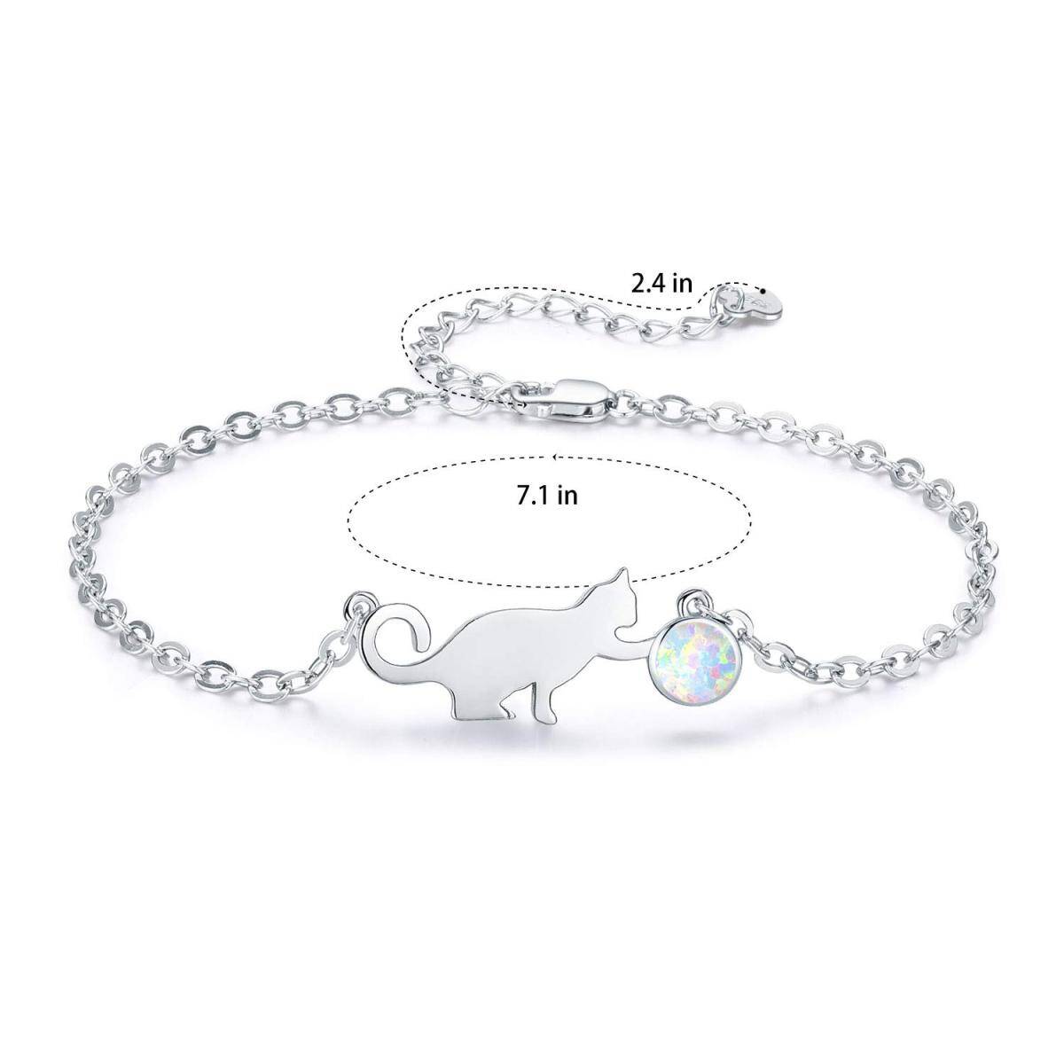 Sterling Silver Circular Shaped Opal Cat Pendant Bracelet-4