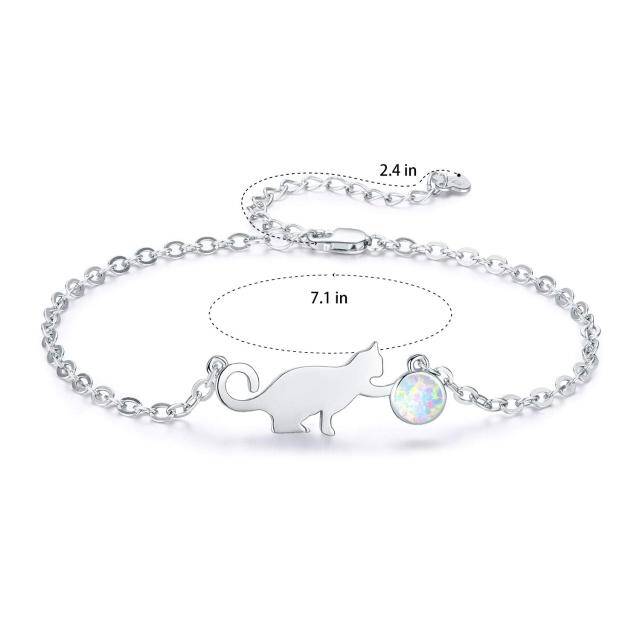 Sterling Silver Circular Shaped Opal Cat Pendant Bracelet-3