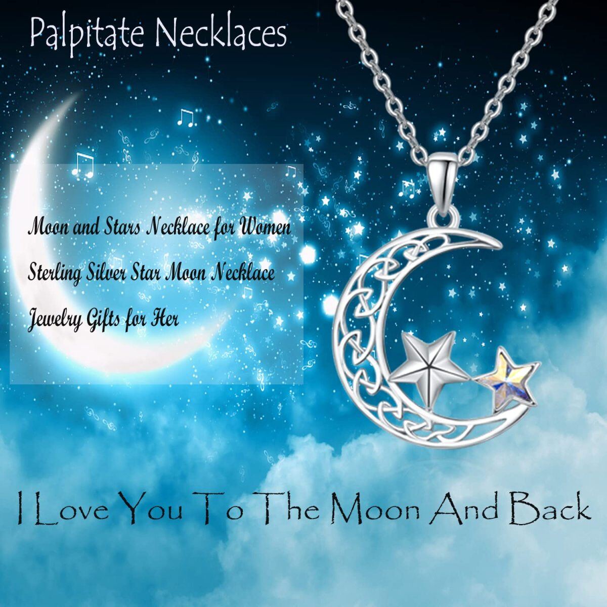 Sterling Silver Crystal Moon Pendant Necklace-5