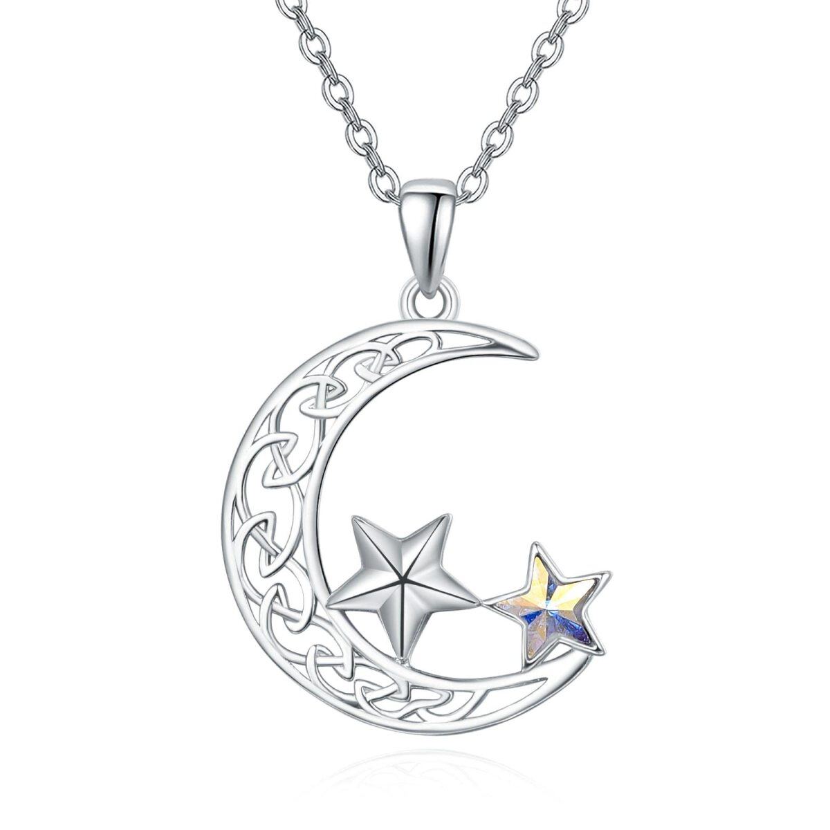 Sterling Silver Crystal Moon Pendant Necklace-1