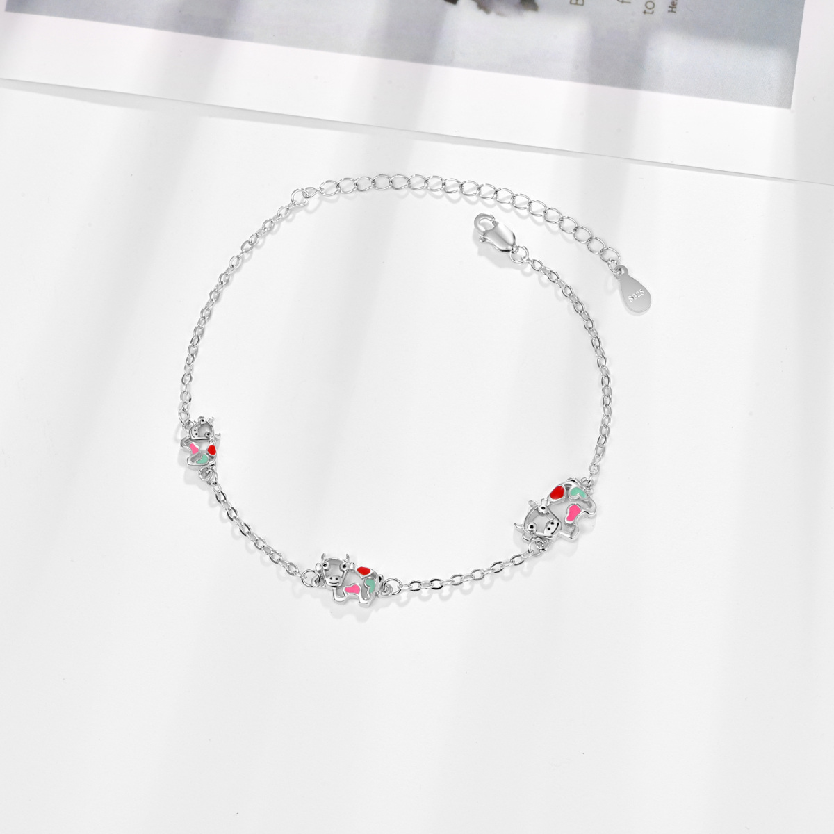 Sterling Silber Cubic Zirkonia Kuh-Anhänger Armband-4