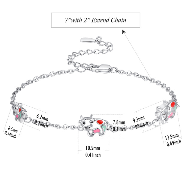 Pulseira com pingente de vaca em prata de lei com zircónias cúbicas-5