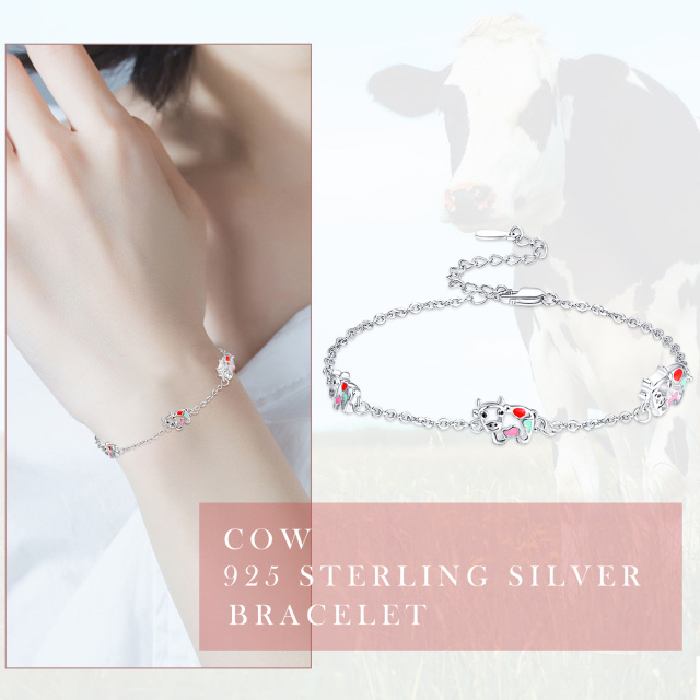 Bracciale con ciondolo a forma di mucca in argento sterling con zirconia cubica-6