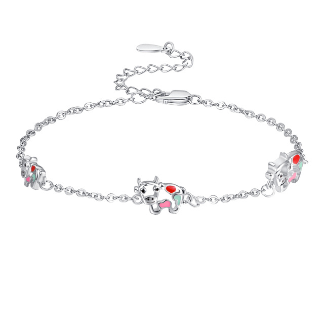 Bracciale con ciondolo a forma di mucca in argento sterling con zirconia cubica-1