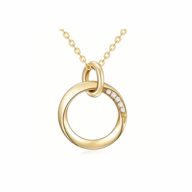 14K Gold Circular Shaped Moissanite Round Pendant Necklace-0