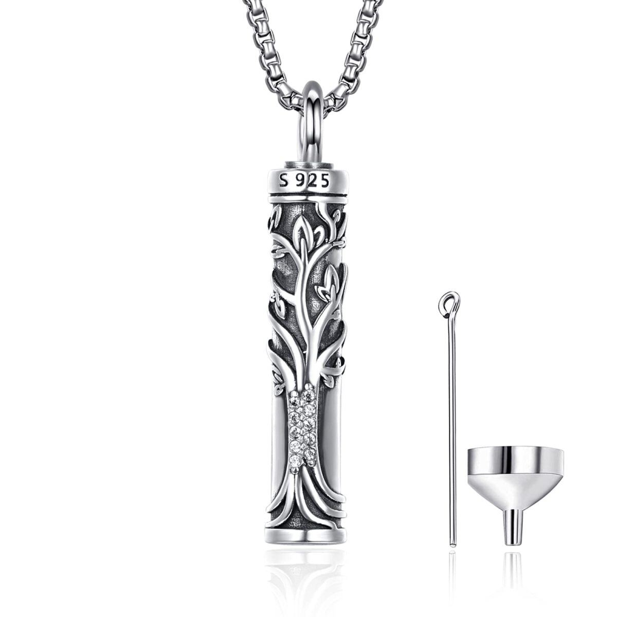 Plata de ley Árbol de la Vida y Bar Urna collar para hombres-1