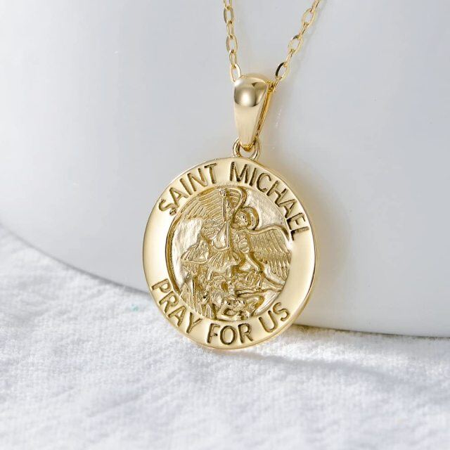 14K Gold Saint Michael Pendant Necklace with Engraved Word-3