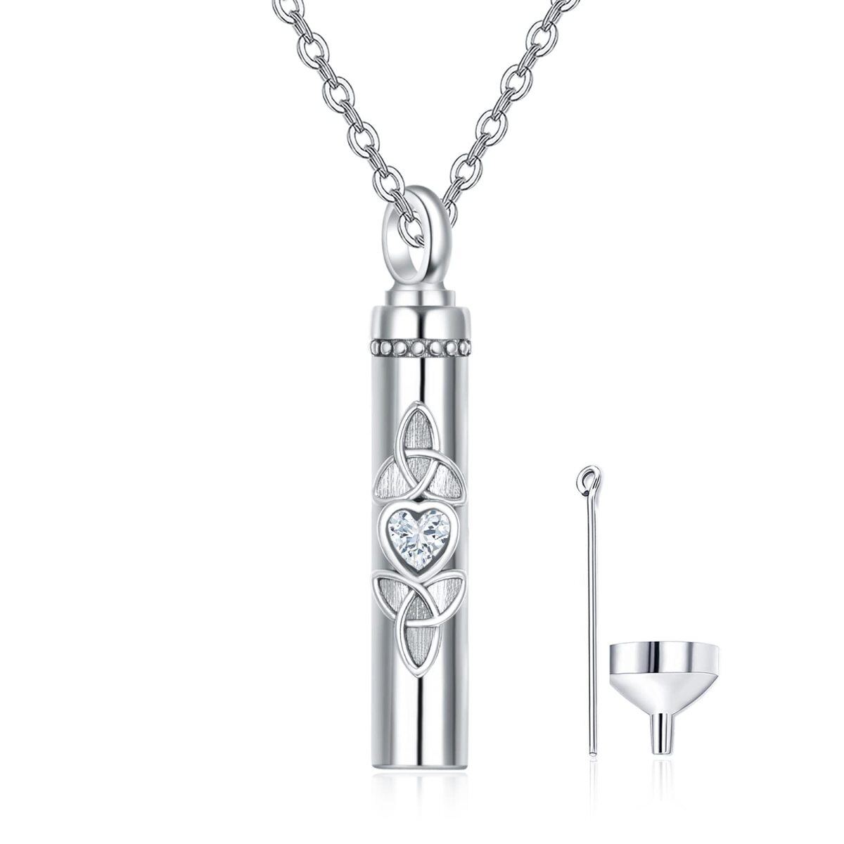 Sterling Silber Herz geformt Zirkonia Bar & keltischen Knoten & Herz Urne Halskette-1