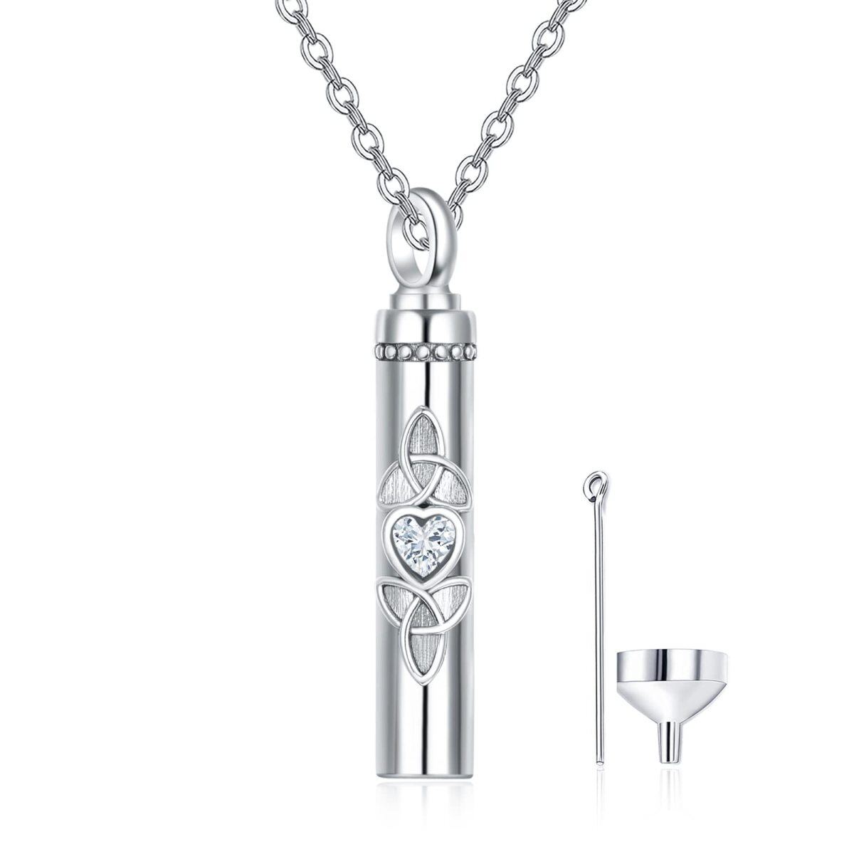 Collier en argent sterling avec barrette de zircon cubique en forme de coeur, noeud celtiq-1