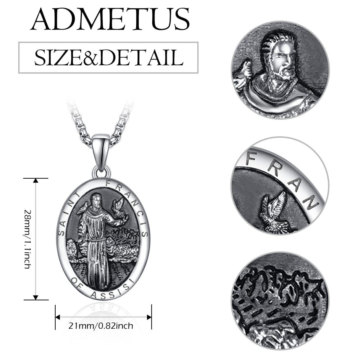 Sterling Silver Saint Francis Pendant Necklace for Men-5