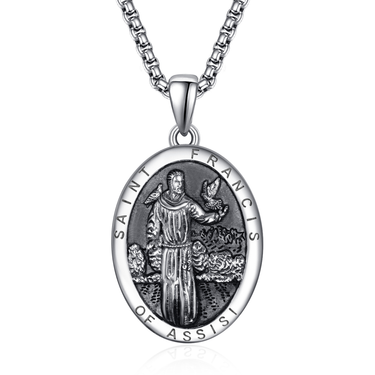 Sterling Silver Saint Francis Pendant Necklace for Men-1