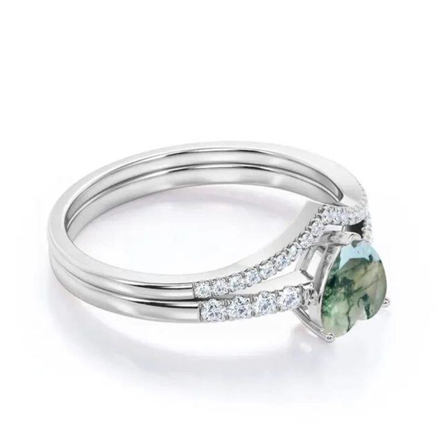 Sterling Silver Heart Shaped Moss Agate Engagement Ring-2