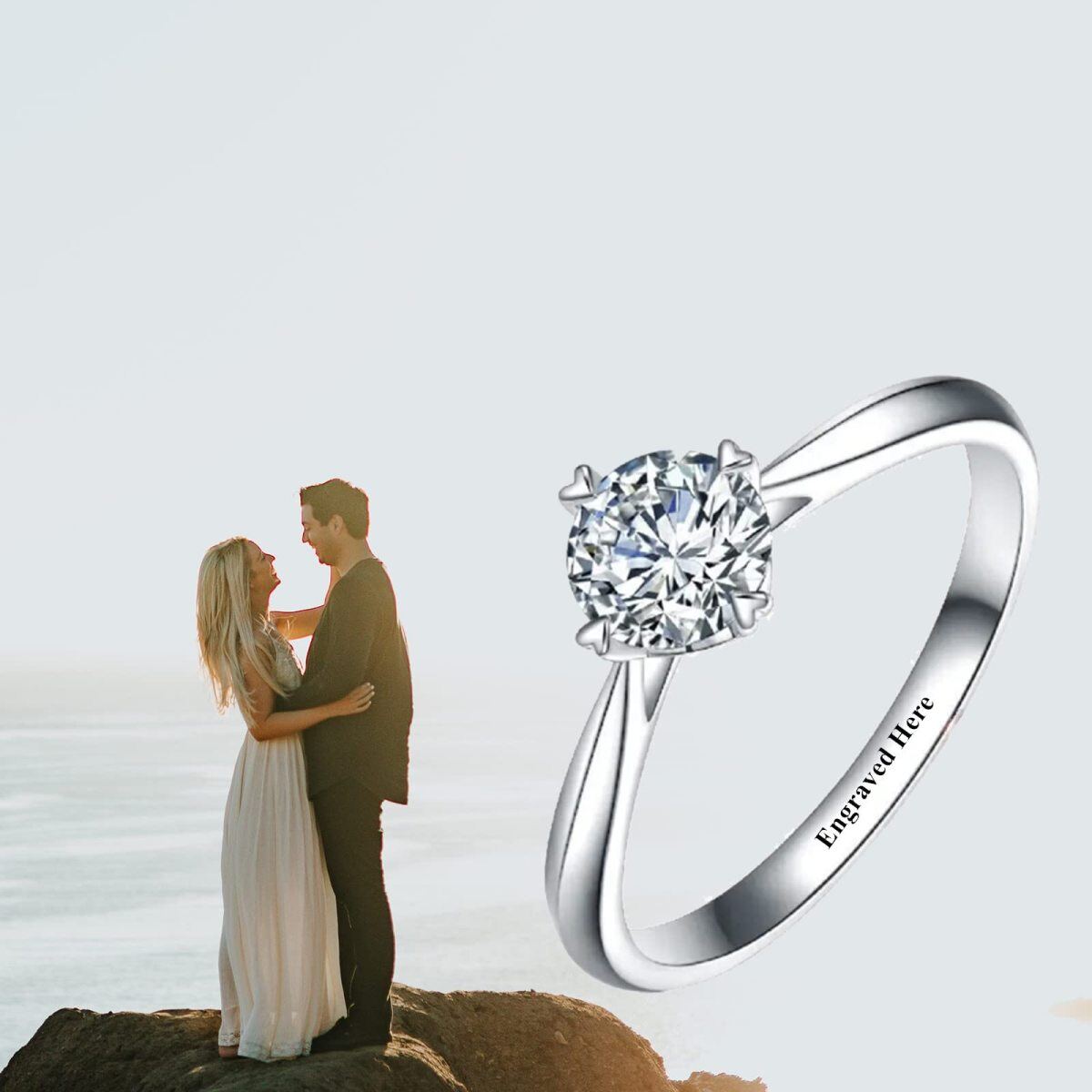 10K White Gold Diamond Couple Engagement Ring-4
