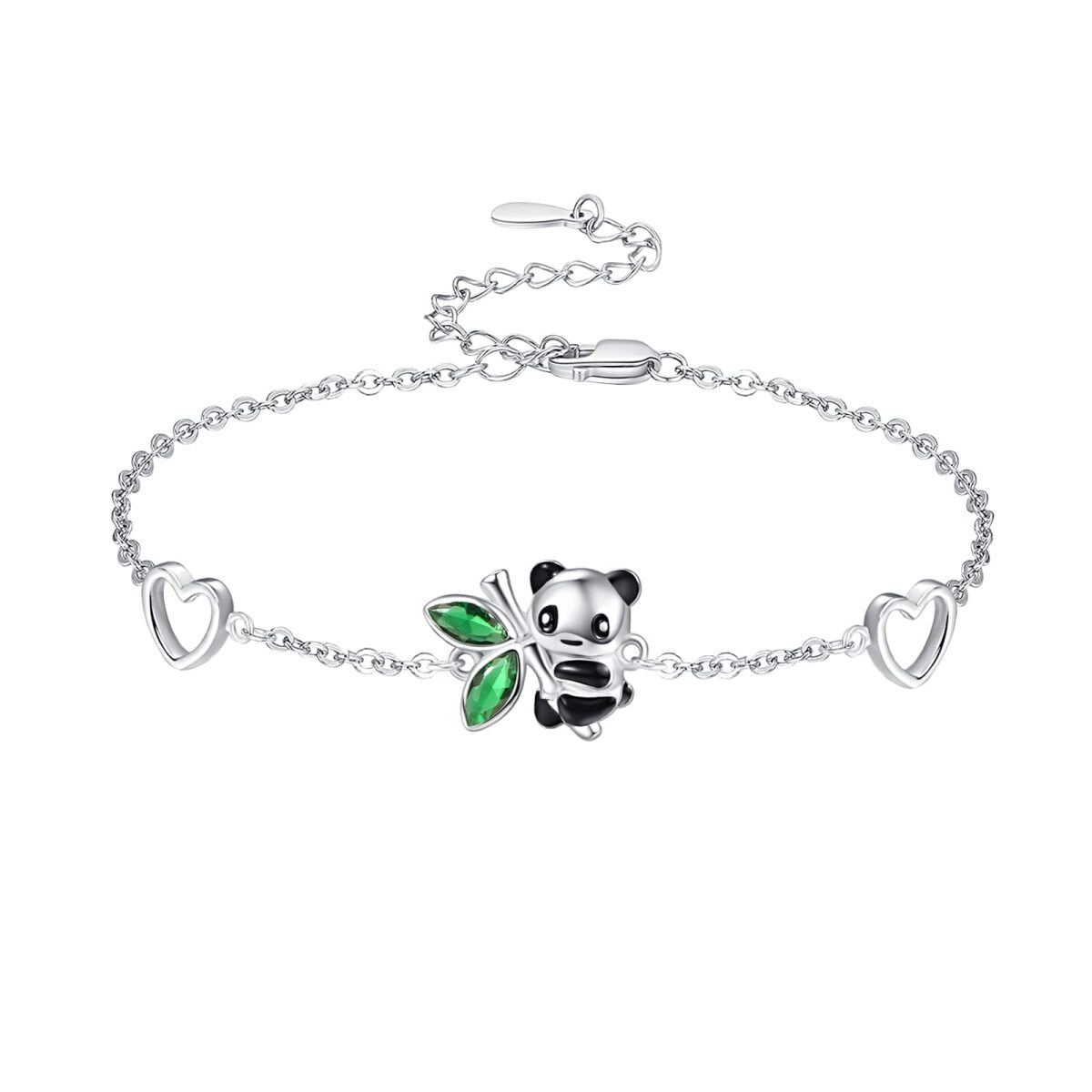 Sterling Silver Panda & Heart Pendant Bracelet-1