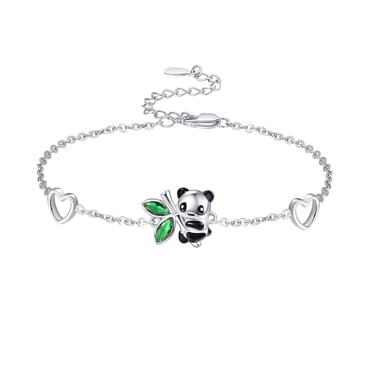 Pulsera de plata de ley con colgante de panda y corazón-1