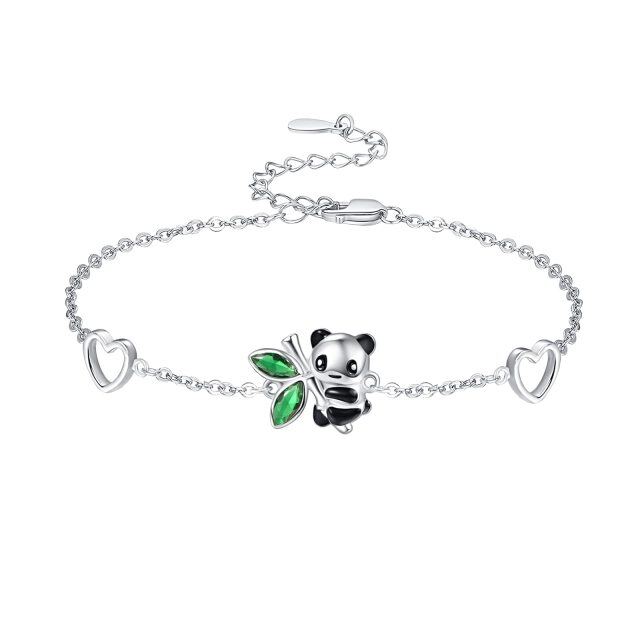 Bracelet en argent sterling avec pendentif panda et coeur-0