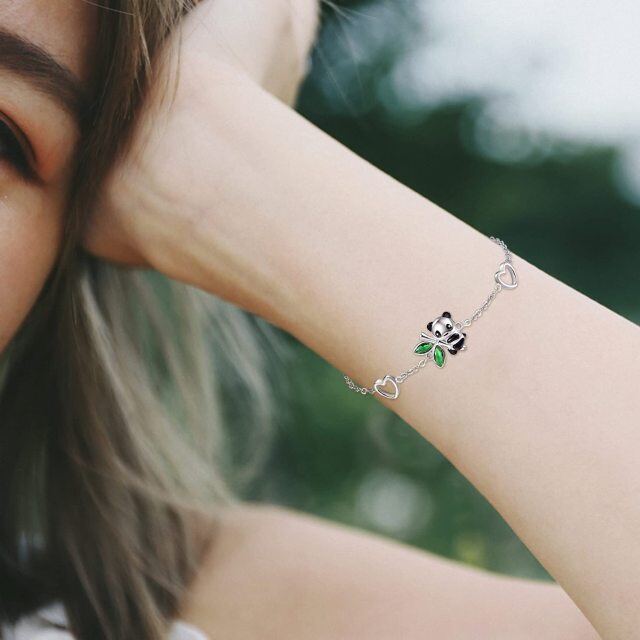 Bracelet en argent sterling avec pendentif panda et coeur-1