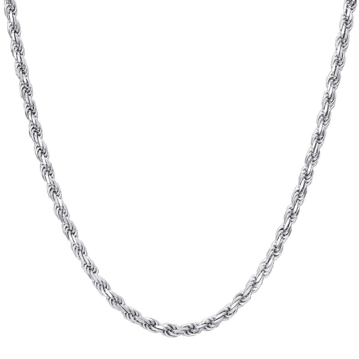 Stainless Steel with White Gold Plated Rope Chain Necklace-1