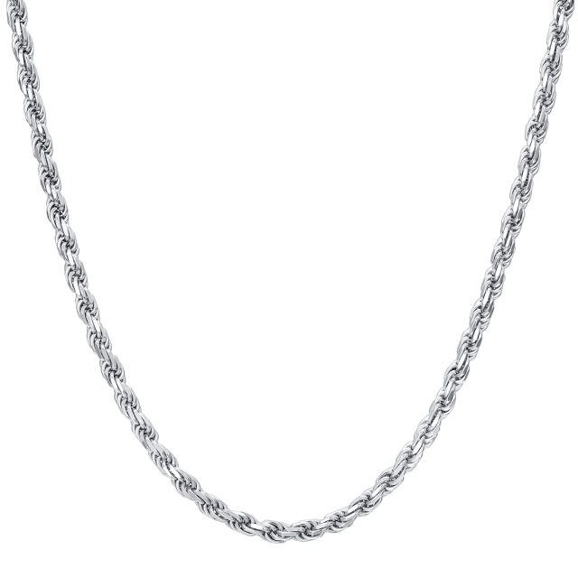 Stainless Steel with White Gold Plated Rope Chain Necklace-0