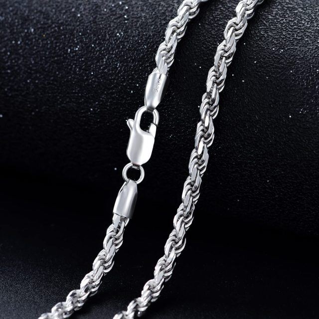 Stainless Steel with White Gold Plated Rope Chain Necklace-3