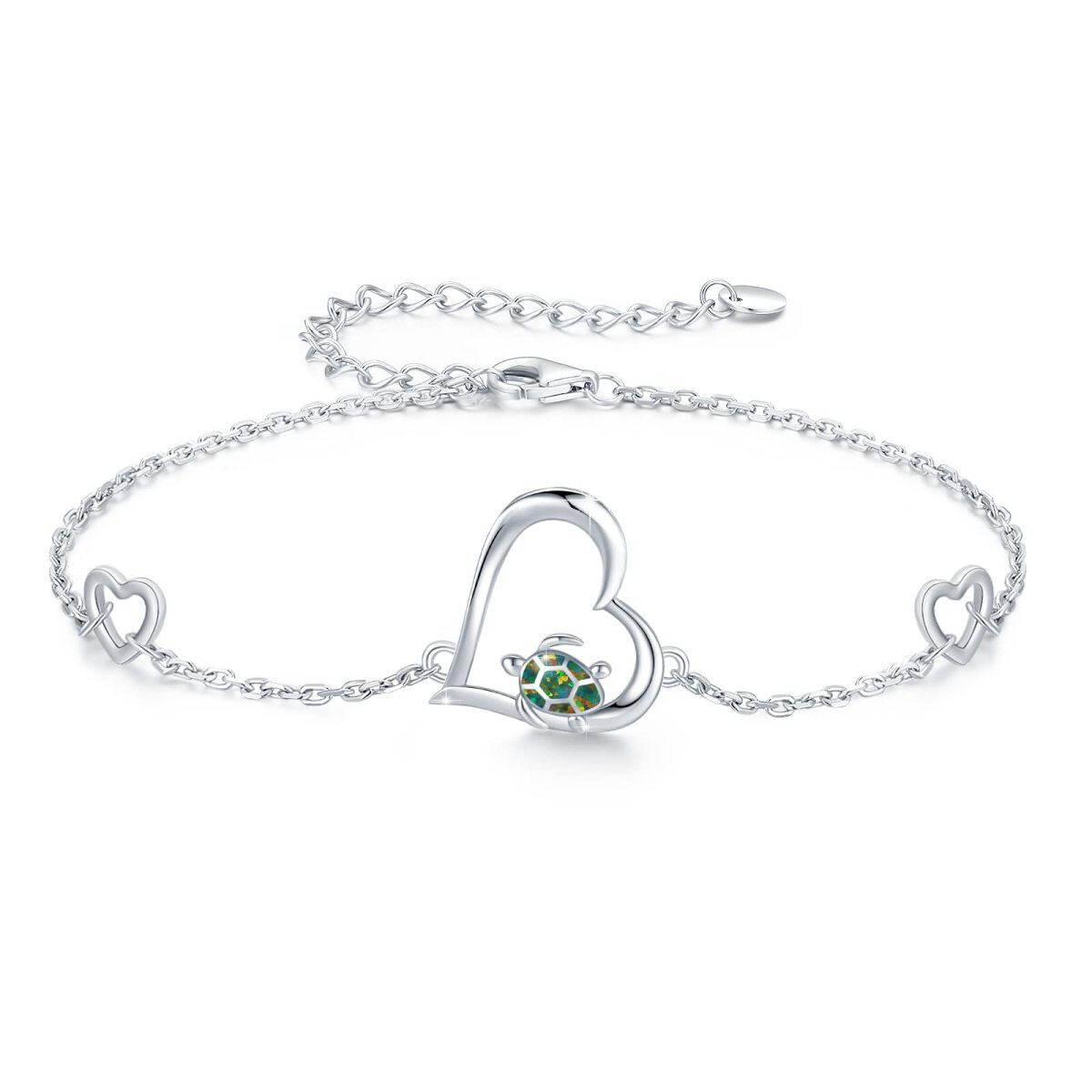 Bracelet en argent sterling avec pendentif tortue de mer et opale en forme de coeur-1