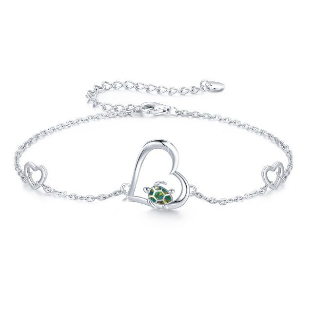 Bracelet en argent sterling avec pendentif tortue de mer et opale en forme de coeur-0