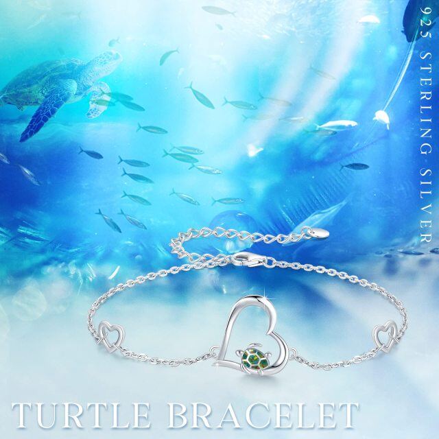 Bracelet en argent sterling avec pendentif tortue de mer et opale en forme de coeur-4