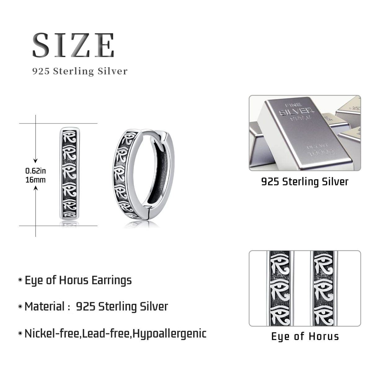 Sterling Silver Eye Of Horus Hoop Earrings-5