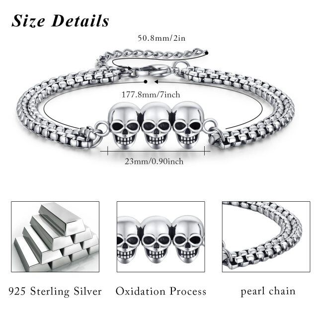 Stainless Steel with Retro Silver Plated Skull Pendant Bracelet for Men-3