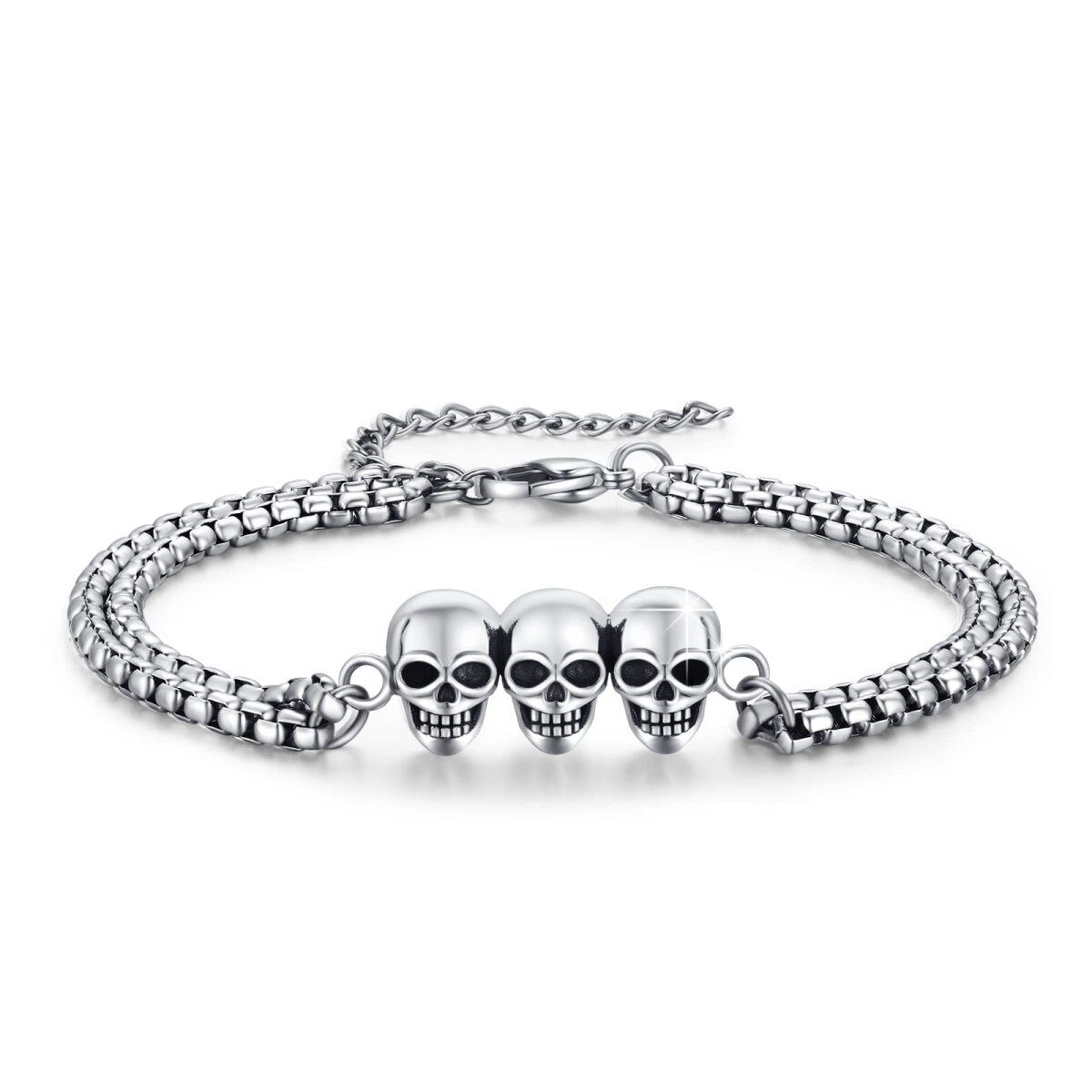 Pulsera de acero inoxidable con colgante de calavera chapada en plata retro para hombre-1